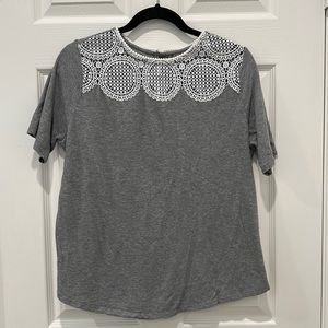 LOFT Grey & White “Lace” Cotton Top